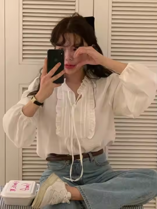 Long sleeves ruffled collar shirts Custom women shirts (2)