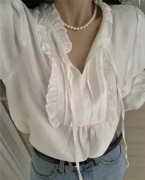 Long sleeves ruffled collar shirts Custom women shirts (3)