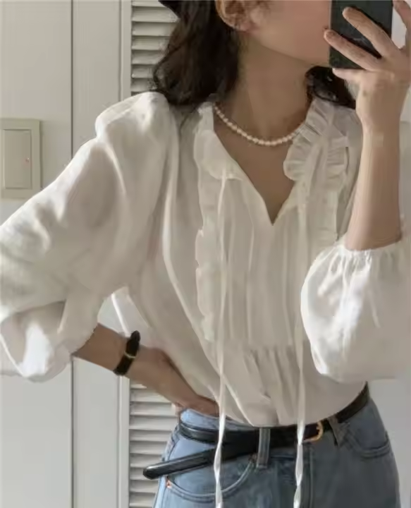 Long sleeves ruffled collar shirts Custom women shirts (4)